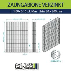 Zaungabione Verzinkt 1,00 x 0,15 x 1,40 