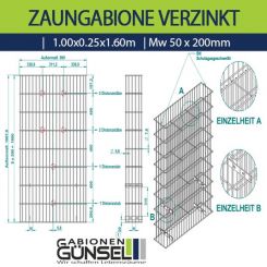 Zaungabione Verzinkt 1,00 x 0,25 x 1,60 