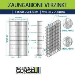 Zaungabione Verzinkt 1,00 x 0,25 x 1,80 