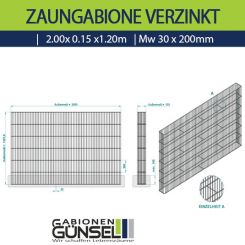 Zaungabione Verzinkt 2,00 x 0,15 x 1,20 