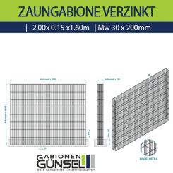 Zaungabione Verzinkt 2,00 x 0,15 x 1,60 