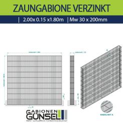 Zaungabione Verzinkt 2,00 x 0,15 x 1,80 