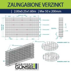 Zaungabione Verzinkt 2,00 x 0,25 x 1,60 