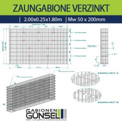 Zaungabione Verzinkt 2,00 x 0,25 x 1,80 