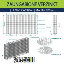 Zaungabione Verzinkt 2,00 x 0,25 x 2,00 